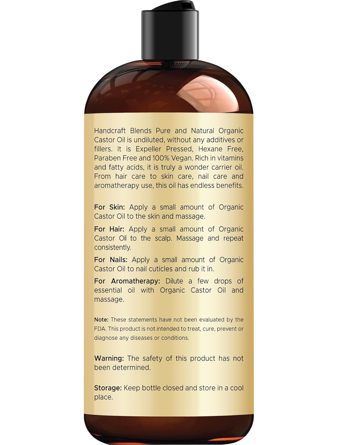 Organic Castor Oil - 16 Fl Oz - 100% Pure and Natural - Premium Grade Oil for Hair Growth, Eyelashes and Eyebrows - Carrier Oil - Hair & Body Oil - Expeller-Pressed