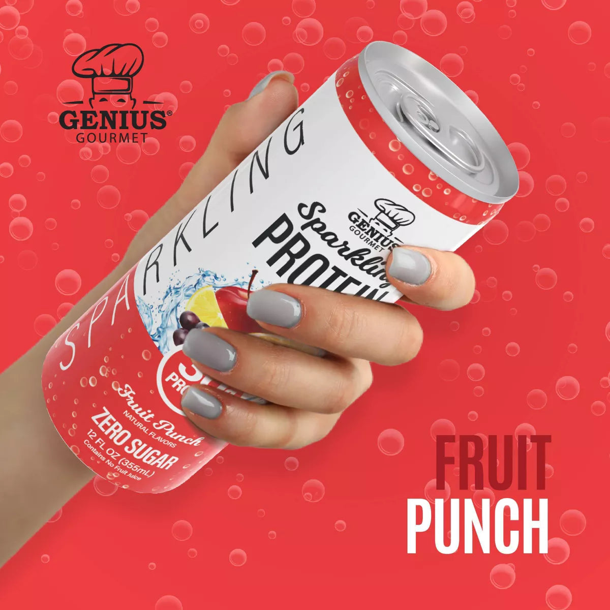 Genius Gourmet Fruit Punch Sparkling Clear 30G Protein Shakes - 12 Fl Oz
