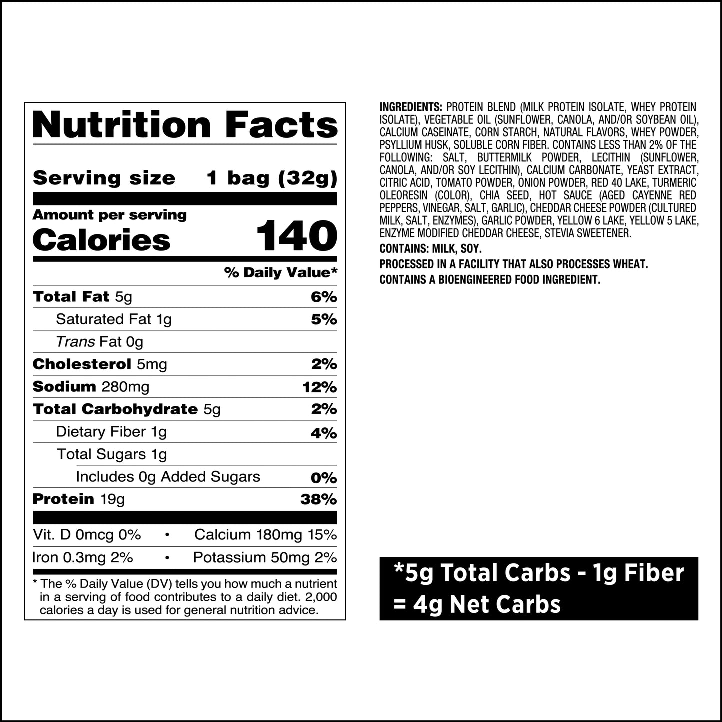 (2 Pack)  Tortilla Style Protein Chips with 19G of Protein, Hot & Spicy Flavor, 1.1 Oz Bags, 8 Count