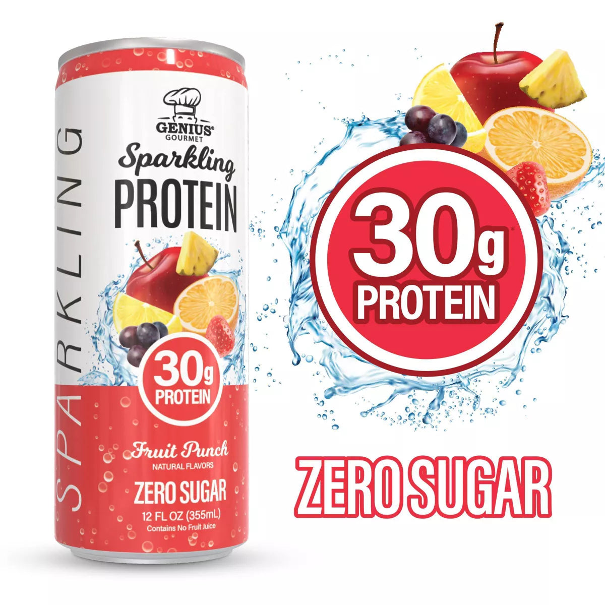 Genius Gourmet Fruit Punch Sparkling Clear 30G Protein Shakes - 12 Fl Oz