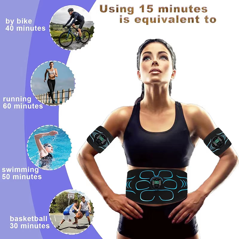 Ab Toning Belt Muscle Toner EMS Electronic Muscle Stimulator Fitness Training Equipment Abdomen Arm Body Shaping USB Rechargeble