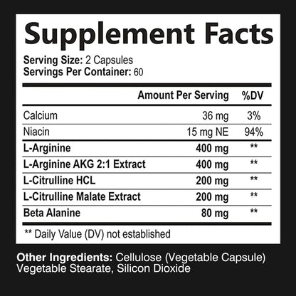 Nitric Oxide Supplement - Calcium, L-Arginine - Men'S Health Supplement -120 Capsules