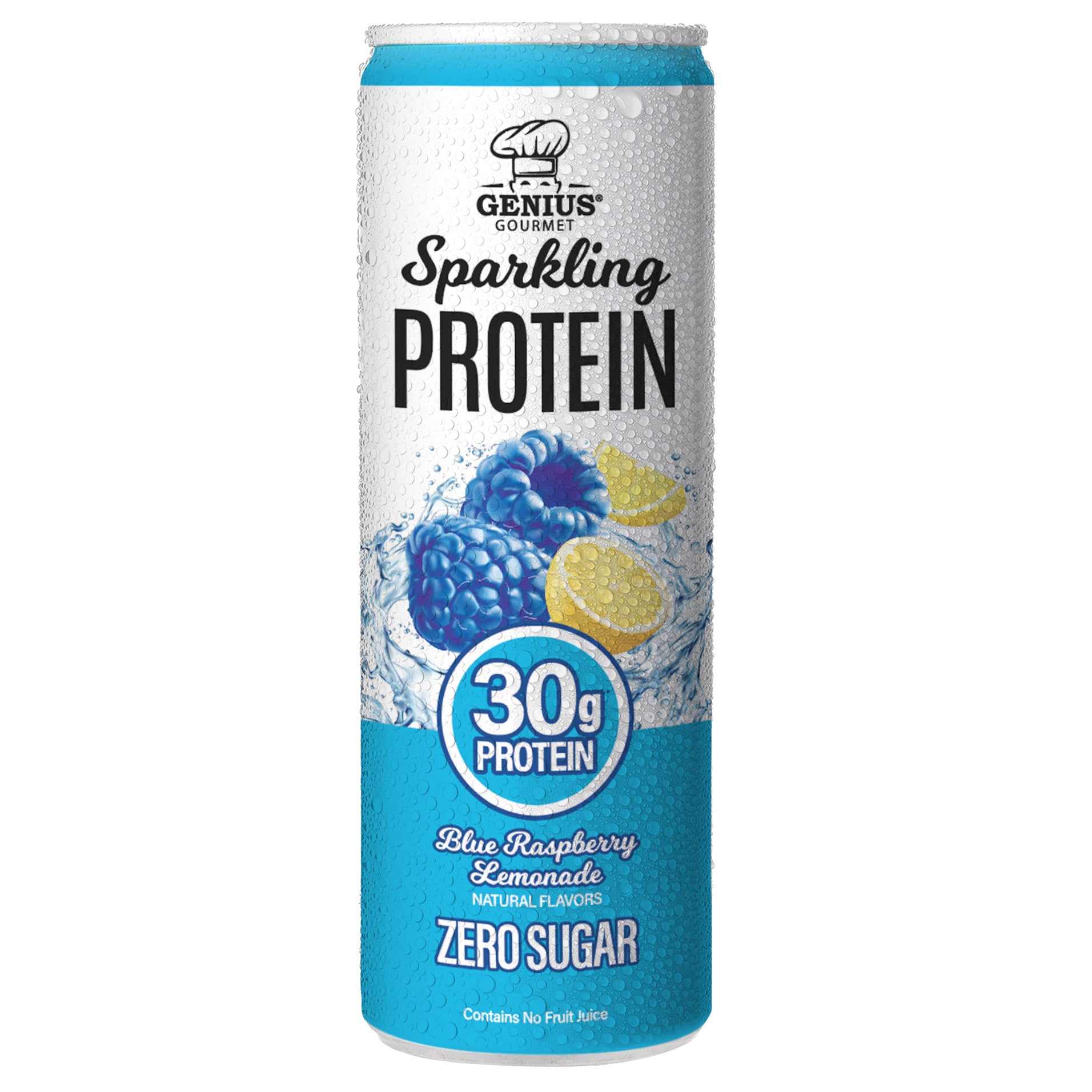 Genius Gourmet Sparkling Clear 30G Protein, Blue Raspberry Lemonade, 12 Fl Oz, 15-Pack