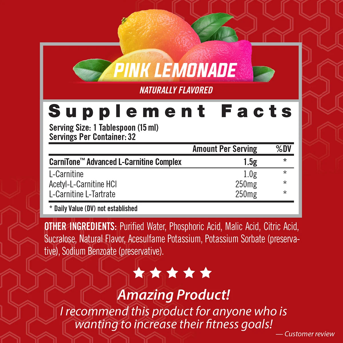 L-Carnitine LS3 Concentrated Liquid Metabolic Enhancer and Energy Booster - Health and Fitness - Keto Friendly - Stimulant Free - Pink Lemonade 1500Mg (32 Servings)