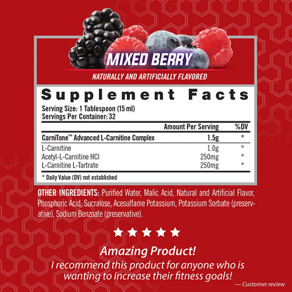 L-Carnitine LS3 Concentrated Liquid Metabolic Enhancer and Energy Booster - Health and Fitness - Keto Friendly - Stimulant Free - Mixed Berry 1500Mg (32 Servings)