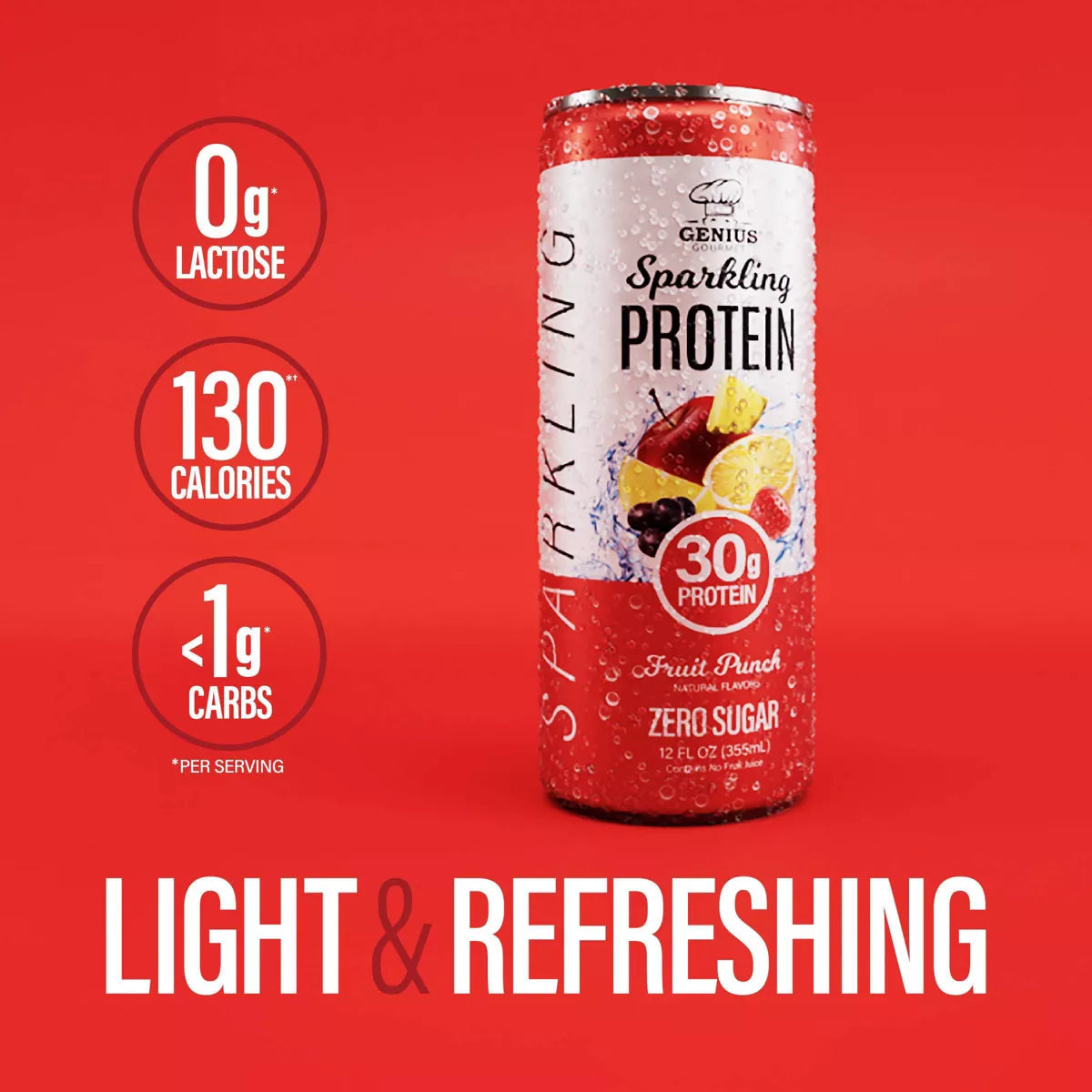 Genius Gourmet Fruit Punch Sparkling Clear 30G Protein Shakes - 12 Fl Oz