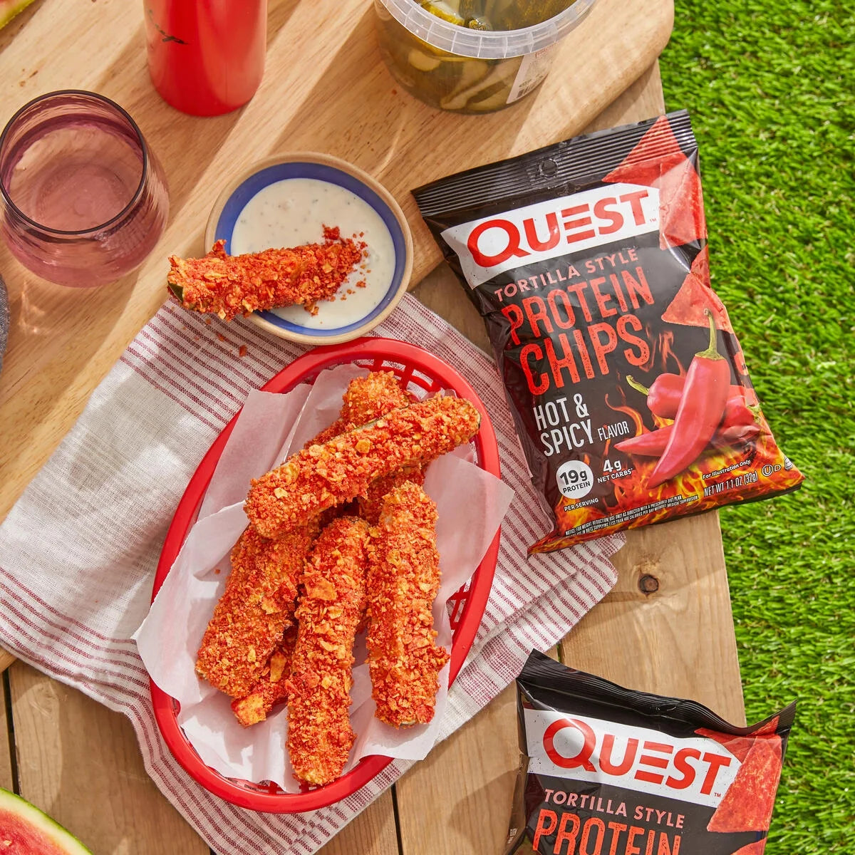 (2 Pack)  Tortilla Style Protein Chips with 19G of Protein, Hot & Spicy Flavor, 1.1 Oz Bags, 8 Count