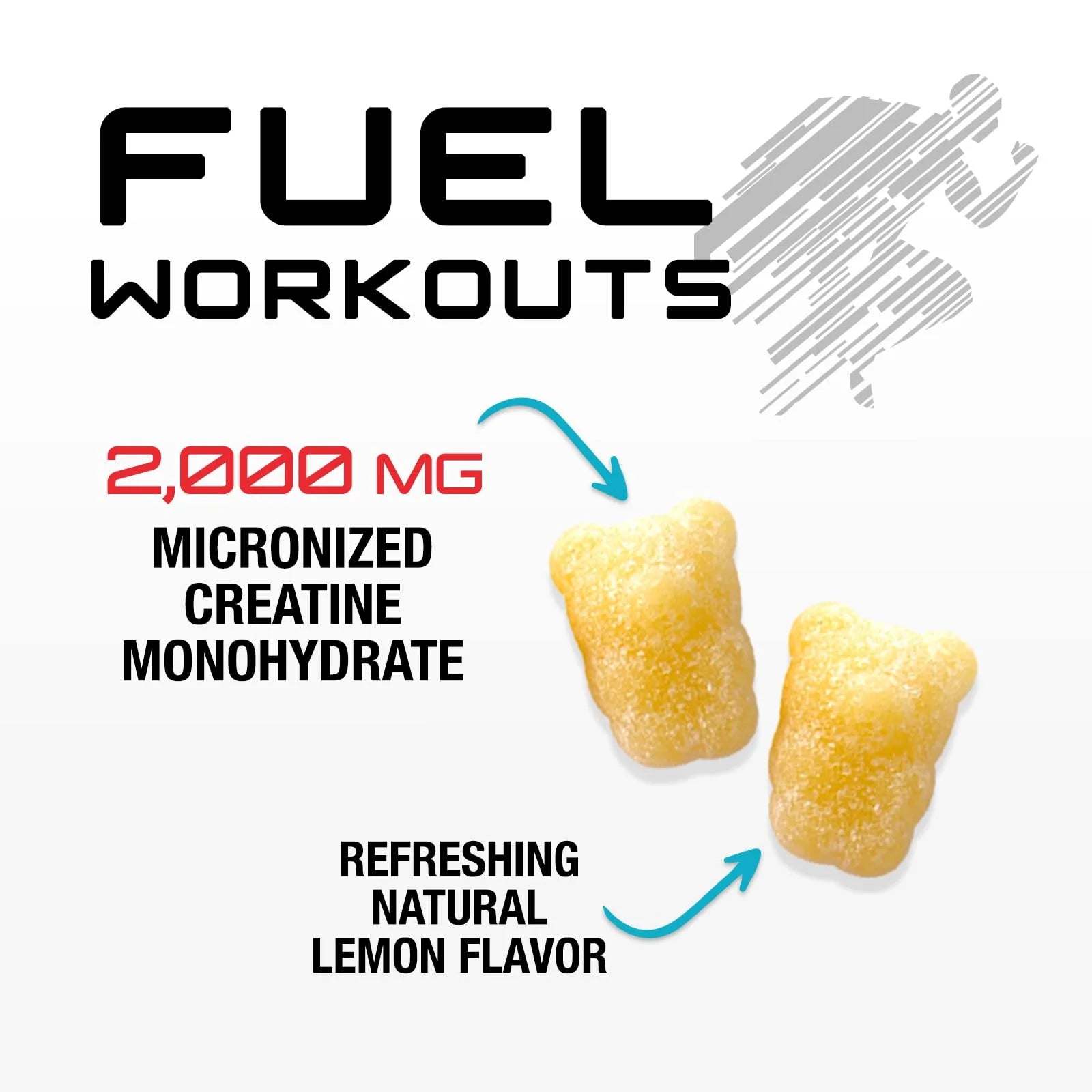 Creatine Monohydrate Gummies 2000Mg - Best Micronized, Sugar Free Creatine Chewables for Men & Women - Supports Lean Muscle, Strength, Energy, & Endurance - Non-Gmo, Gluten Free - 60 Lemon Gummies