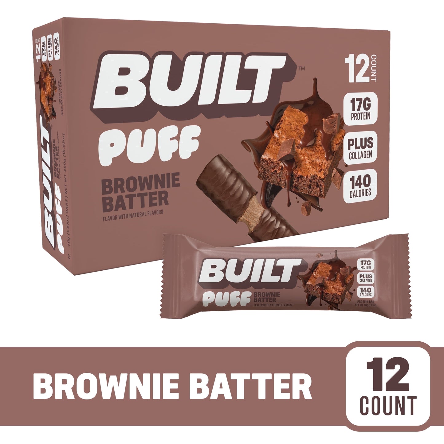 Puff Protein Snack Bars, 17G Protein, Brownie Batter, Gluten Free - 12 Pack