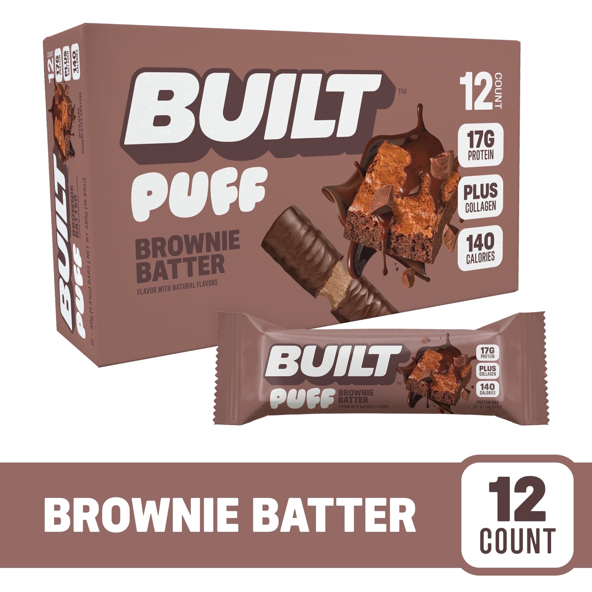 Puff Protein Snack Bars, 17G Protein, Brownie Batter, Gluten Free - 12 Pack