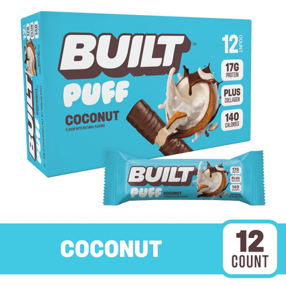 Puff Protein Snack Bars, 17G Protein, Coconut Puff, Gluten Free - 12 Pack