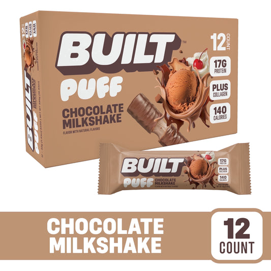 Puff Protein Snack Bars, 17G Protein, Chocolate Milkshake, Gluten Free - 12 Pack