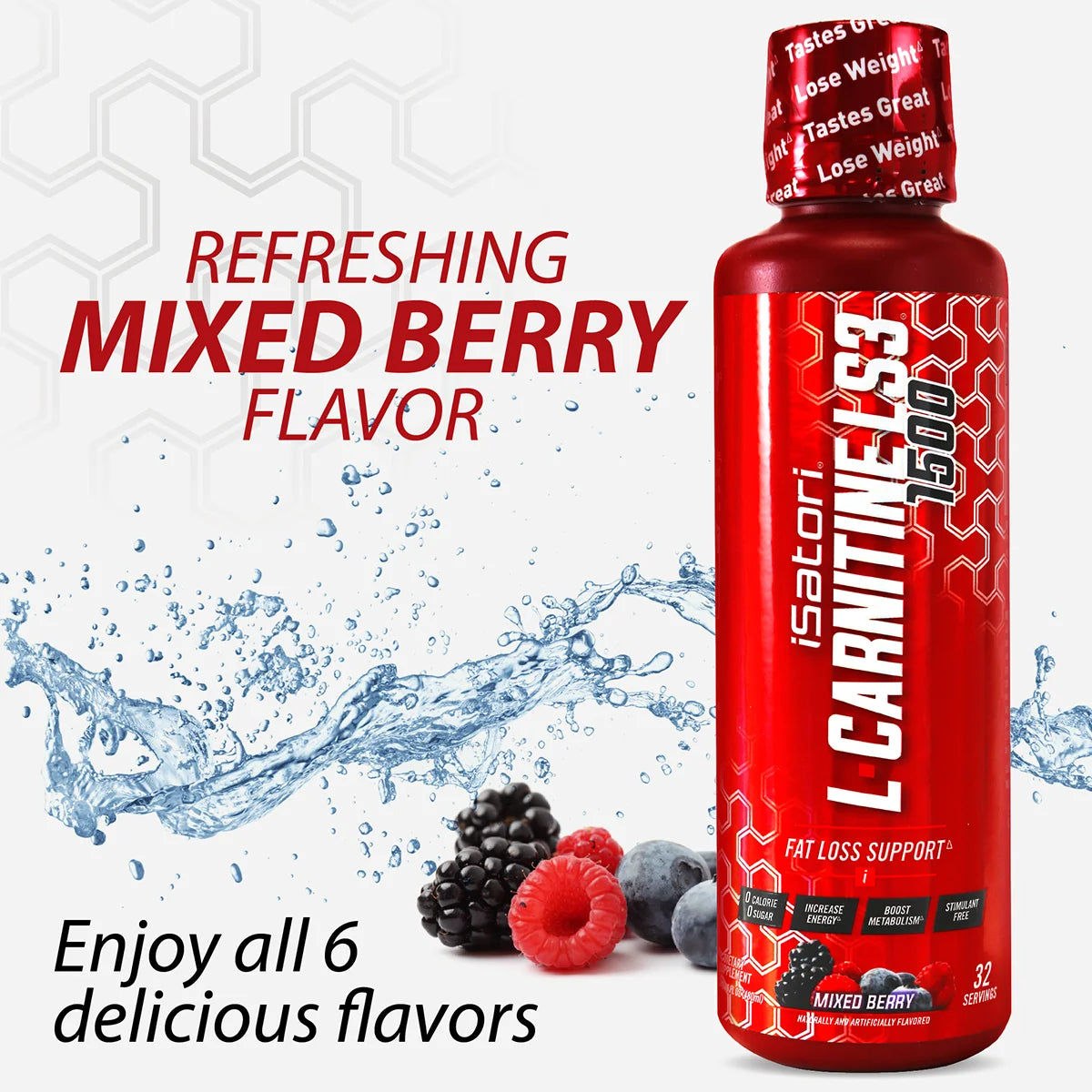 L-Carnitine LS3 Concentrated Liquid Metabolic Enhancer and Energy Booster - Health and Fitness - Keto Friendly - Stimulant Free - Mixed Berry 1500Mg (32 Servings)