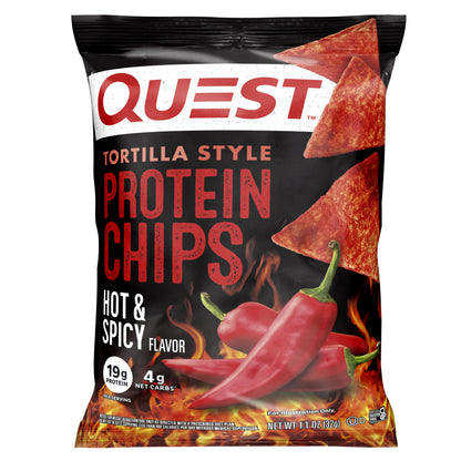 (2 Pack)  Tortilla Style Protein Chips with 19G of Protein, Hot & Spicy Flavor, 1.1 Oz Bags, 8 Count