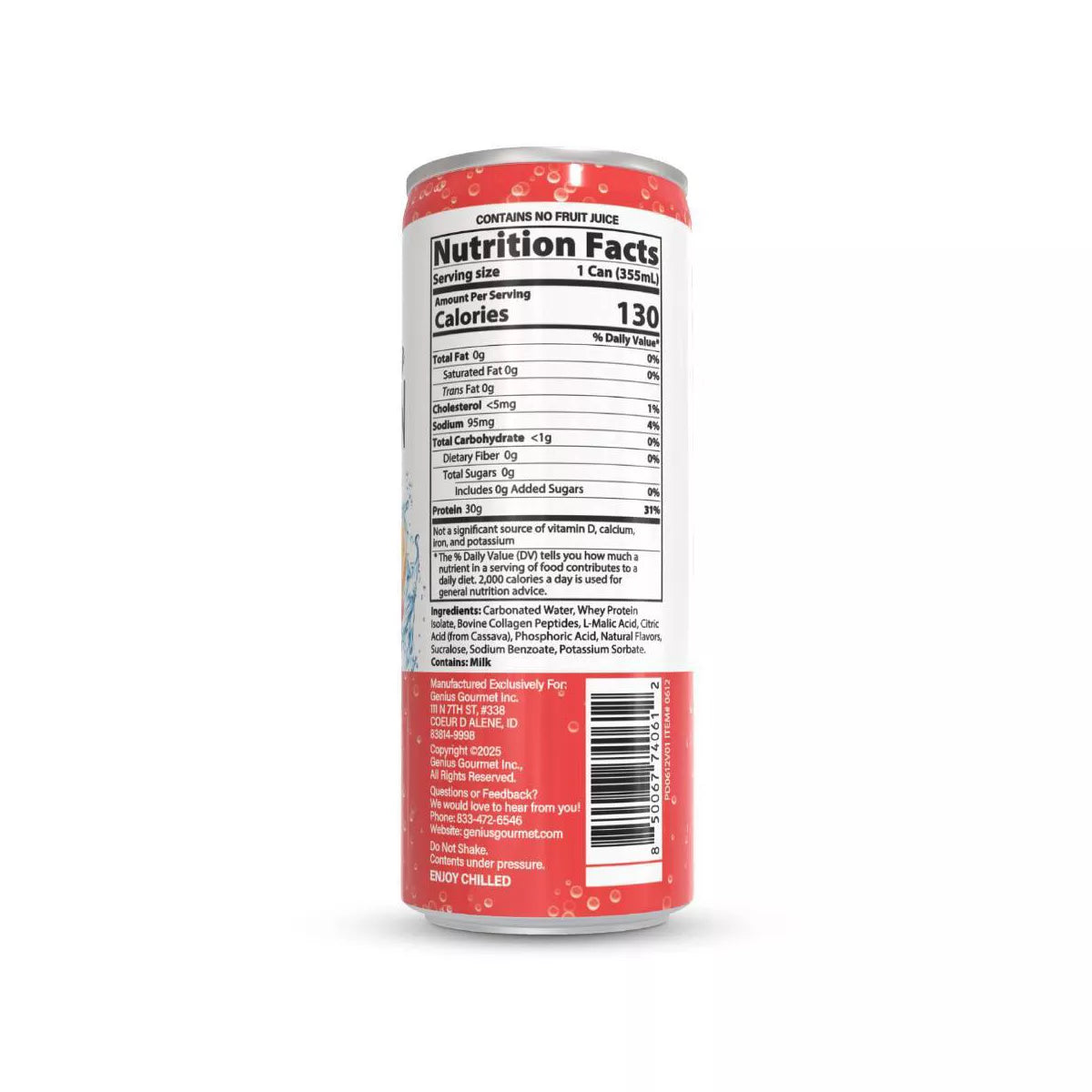 Genius Gourmet Fruit Punch Sparkling Clear 30G Protein Shakes - 12 Fl Oz